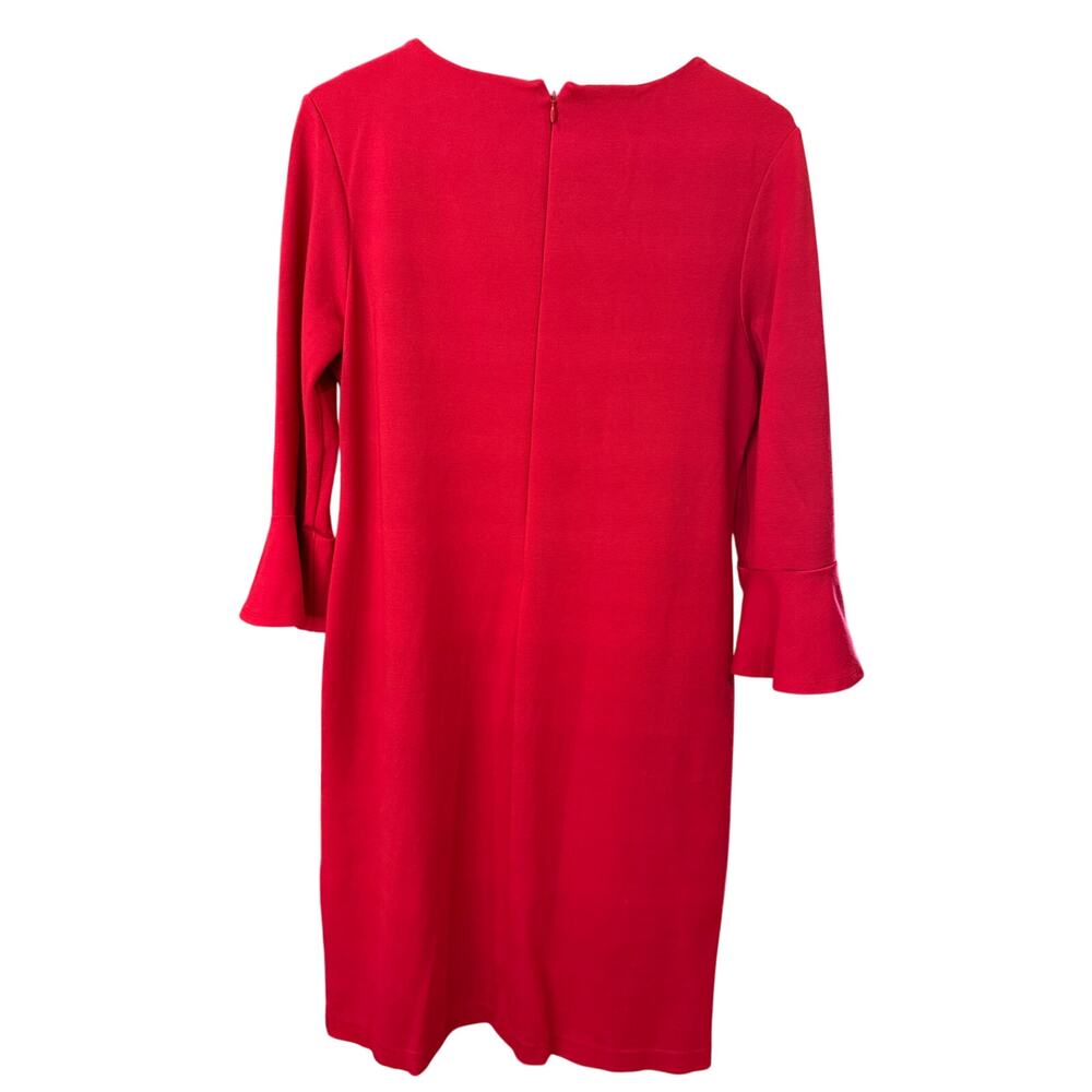 ✨ CHICO’S Red Ponte Bell Sleeve Sheath Dress 1 M Stretch LRD ❤️ - Picture 5 of 9